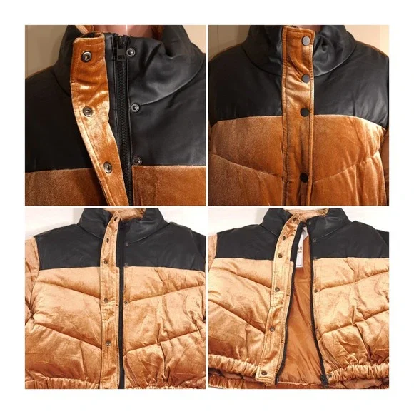 Celebrity Pink Women's Bronze Velvet Bomber Puffer Crop‎ Jacket XL Comfortable - Picture 7 of 10